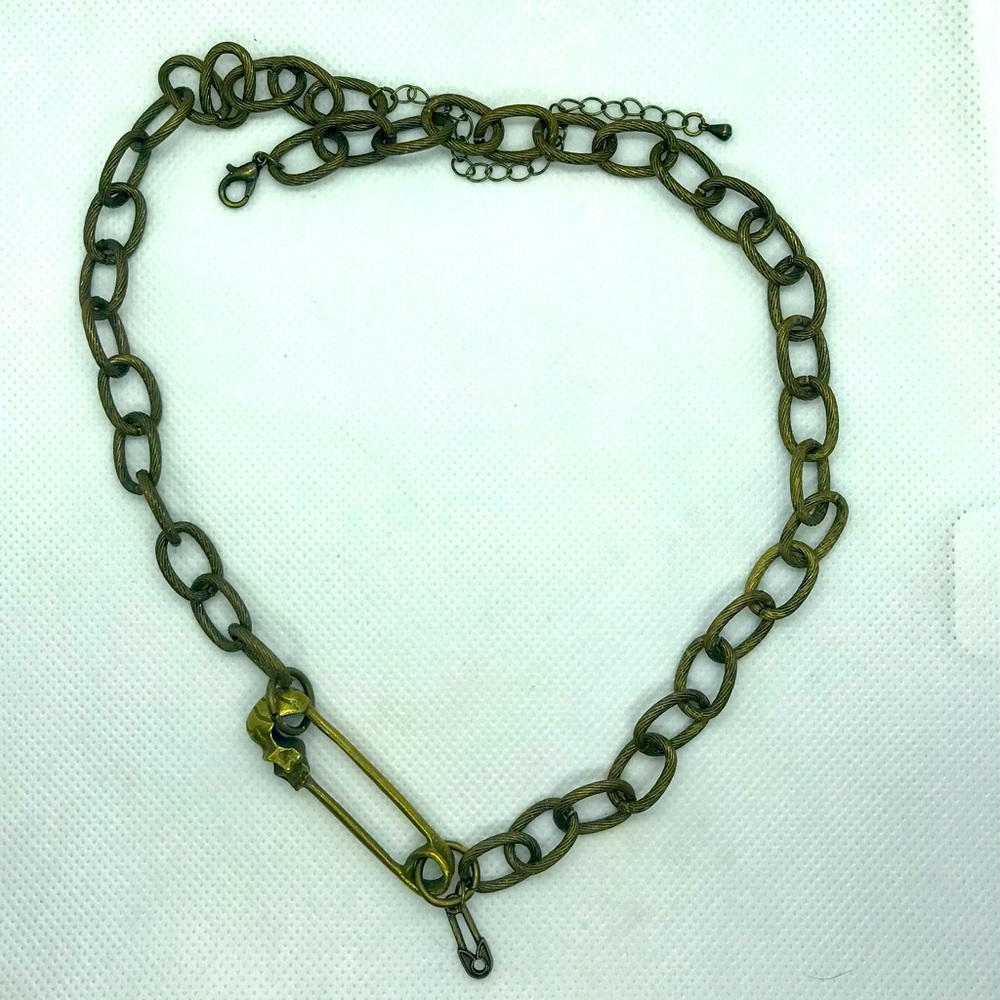 Handmade by me skull safety pin necklace
